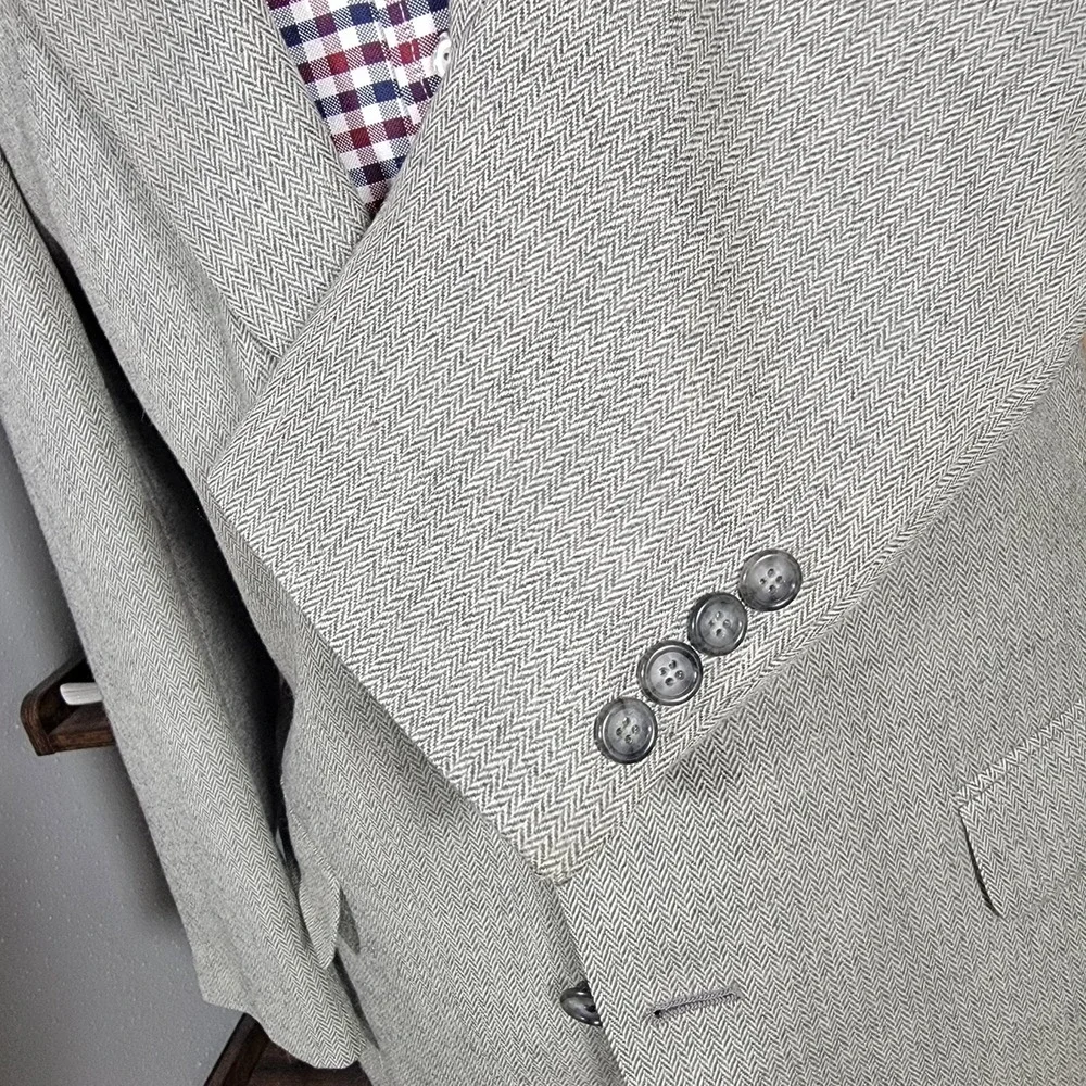 Lands‎ End Men's Sport Coat Blazer Two Button Herringbone Beige Wool Size 41R
